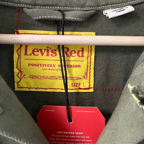 NEW Levi’s Oversized Red Cotton hemp Green denim chore coat - Picture 13 of 16